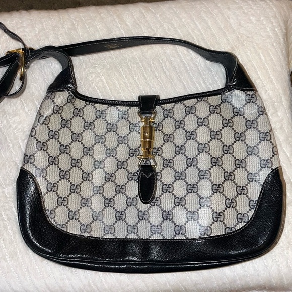 Vintage Gucci navy Guccissima print 1961 Jackie Hobo with extender!